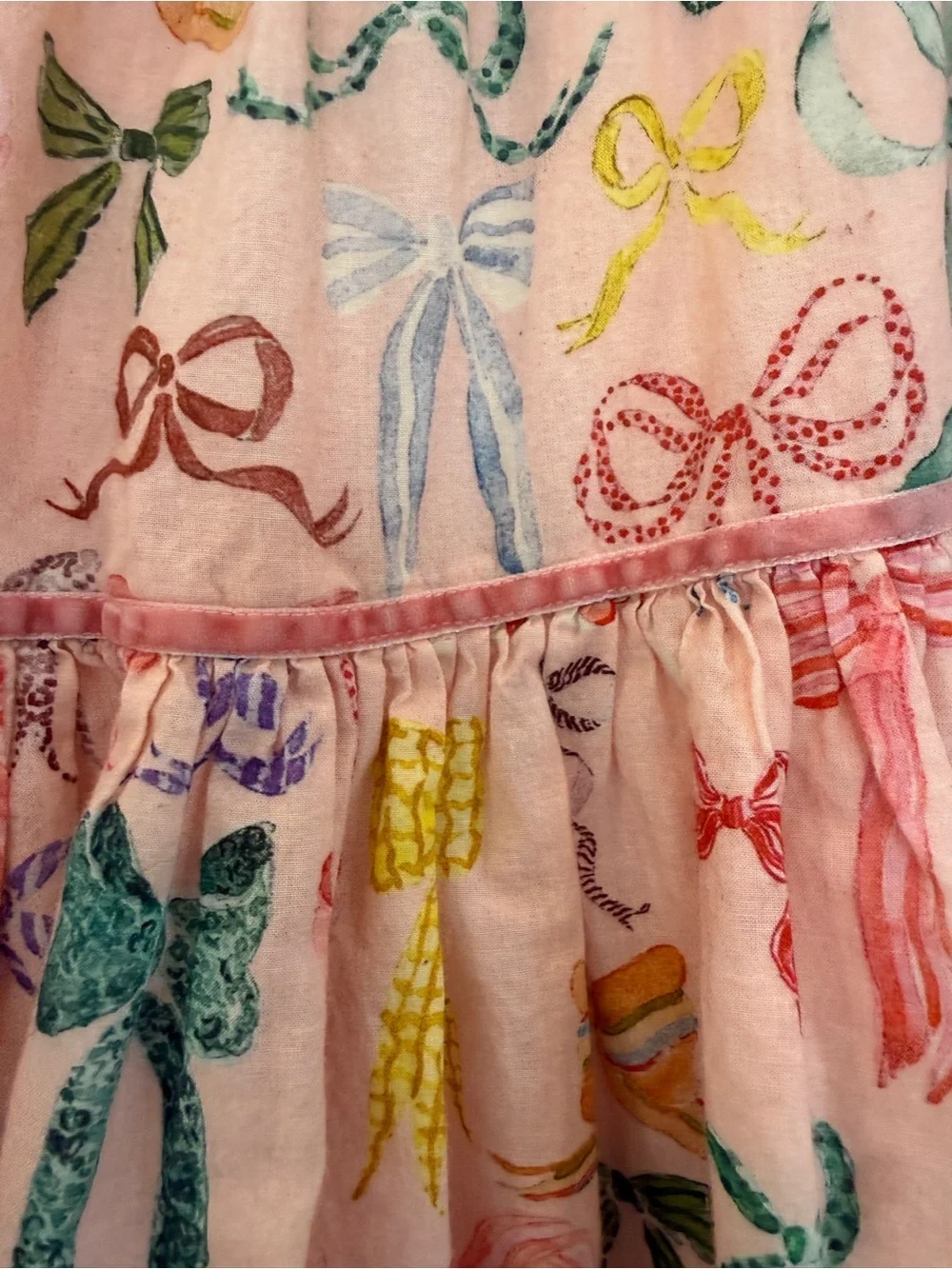 Girls Pink Chicken Bow-Print 100% Cotton Tiered and Lined Skirt
